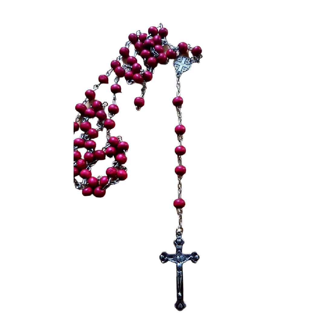 Pray the Rosary from the Holy Land - Jerusalem Cross - Red Scented Wood Beads