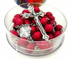 Pray the Rosary from the Holy Land - Jerusalem Cross - Red Scented Wood Beads