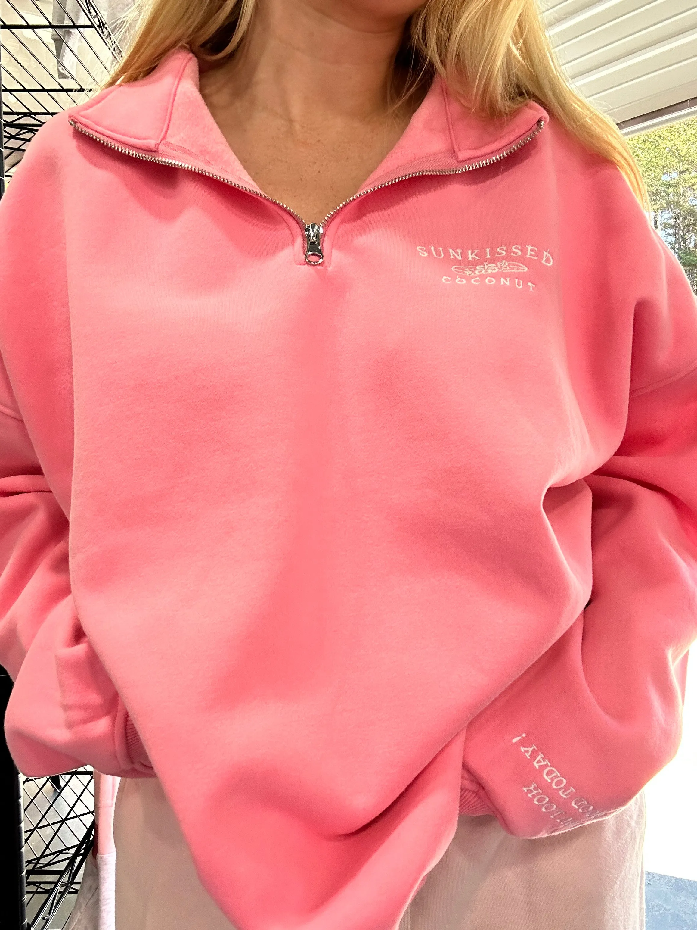 Rose Pink Quarter-Zip Sweatshirt