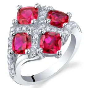 Ruby Cushion Cut Sterling Silver Ring Size 5