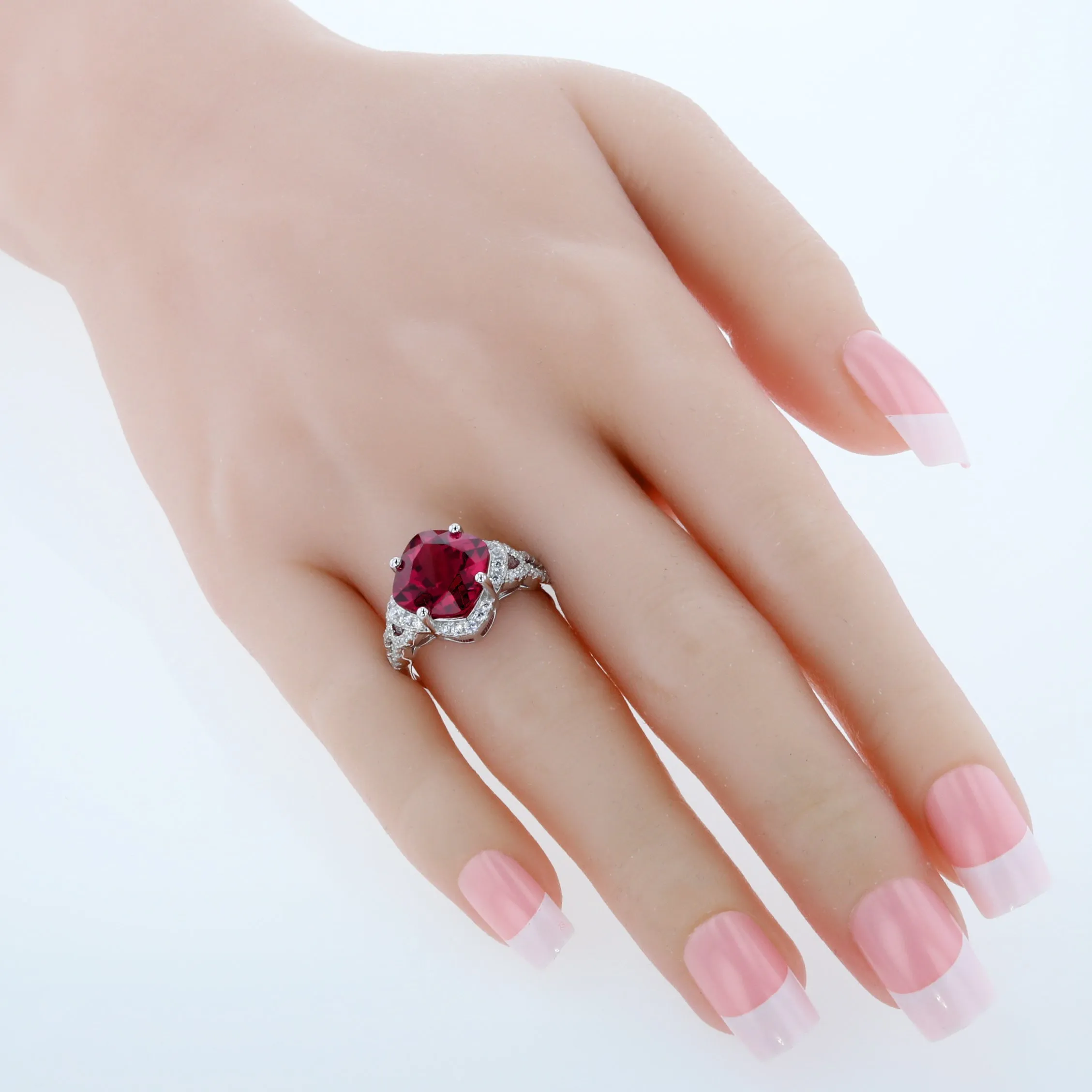 Ruby Cushion Cut Sterling Silver Ring Size 5