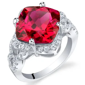 Ruby Cushion Cut Sterling Silver Ring Size 5