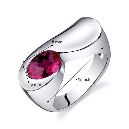 Ruby Oval Cut Sterling Silver Ring Size 8