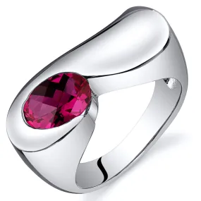 Ruby Oval Cut Sterling Silver Ring Size 8