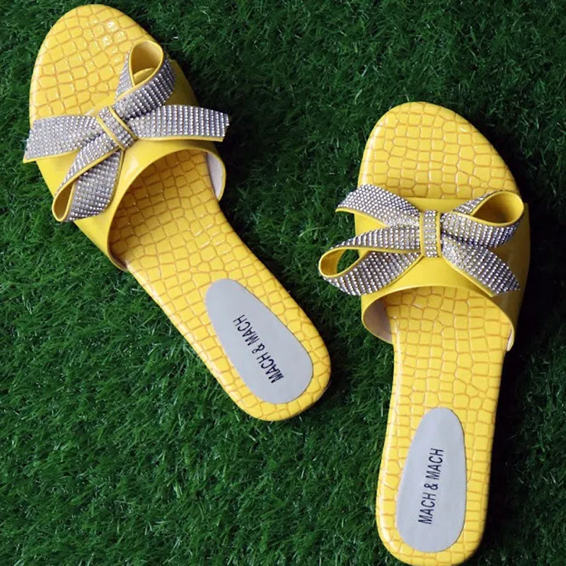 Sandal Rhinestone Bow Slide Slippers