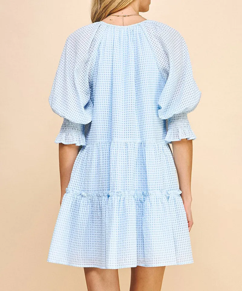 Short Sleeve Tiered Mini Dress - Baby Blue