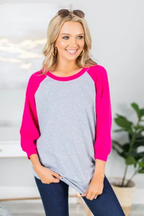 Slouchy Dolman Fuchsia/Heather Gray Raglan Tunic