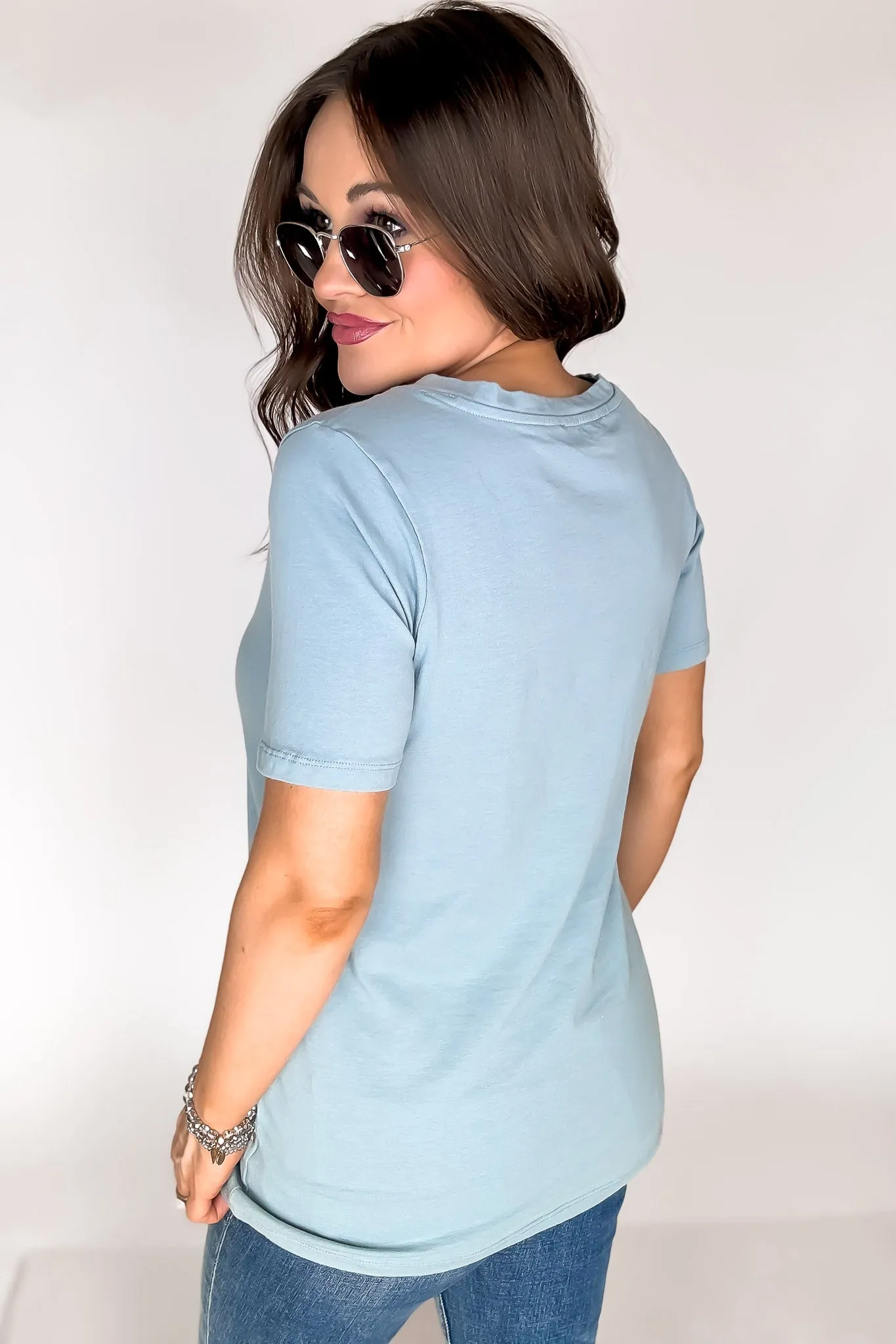 SR Basic Cotton Blue Grey V-Neck Short Sleeve Tee Shirt