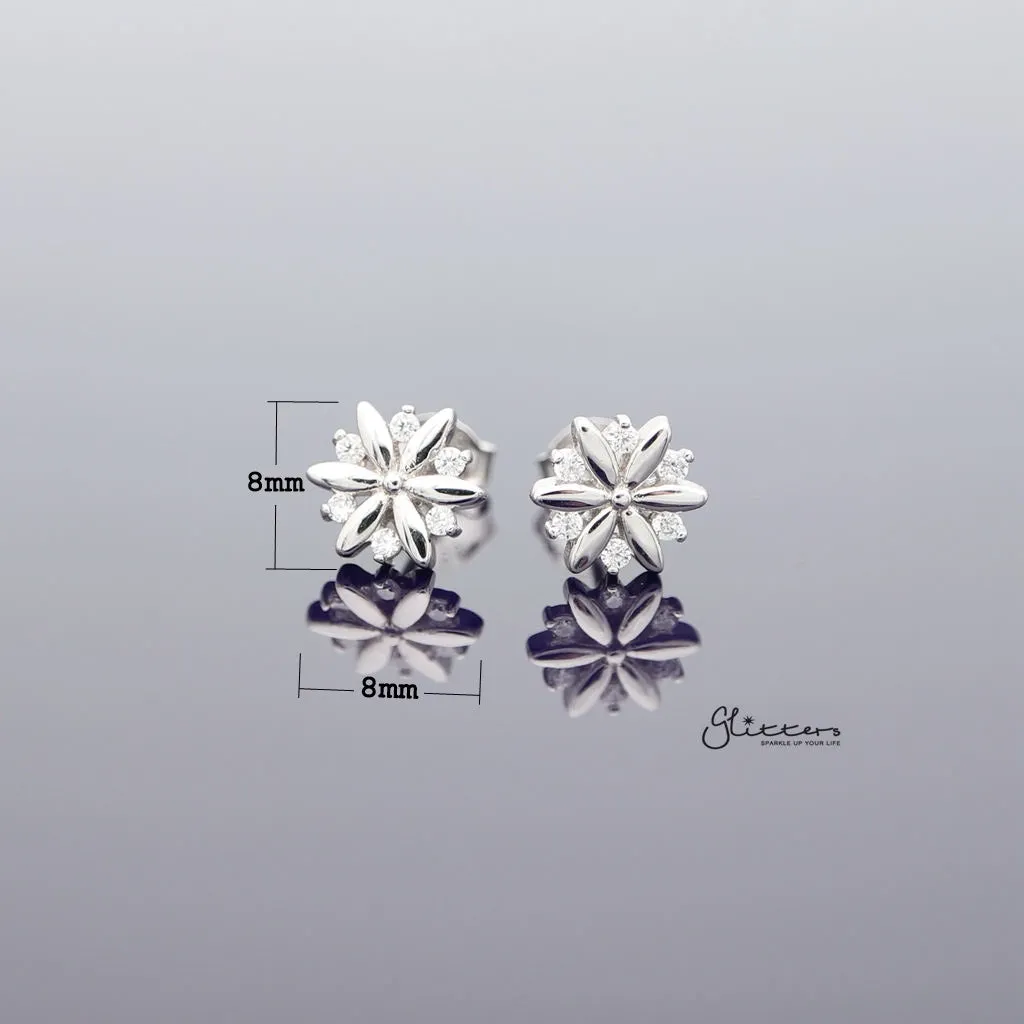 Sterling Silver C.Z Flower Women's Stud Earrings