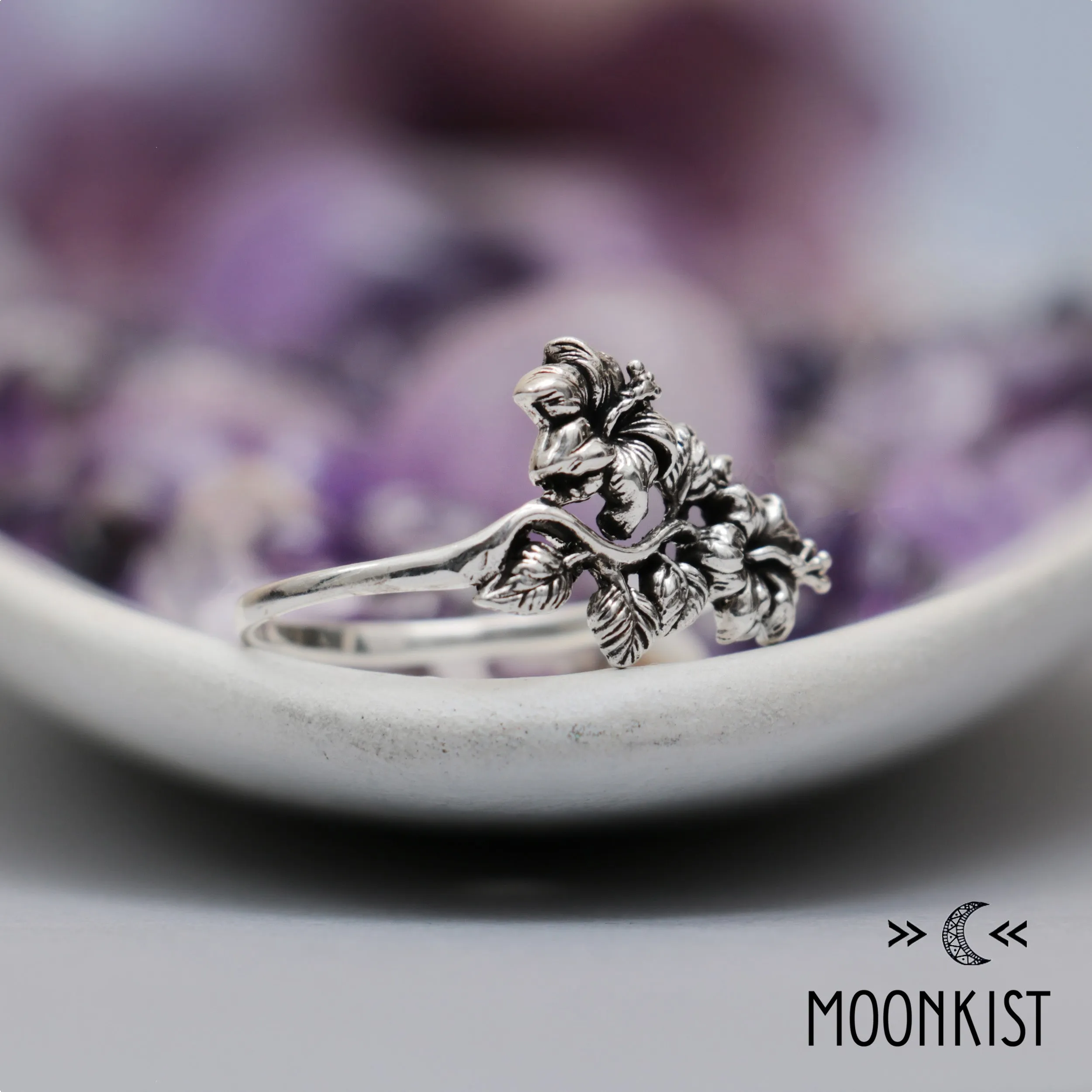 Sterling Silver Flower and Ivy Leaf Ring | Moonkist Designs