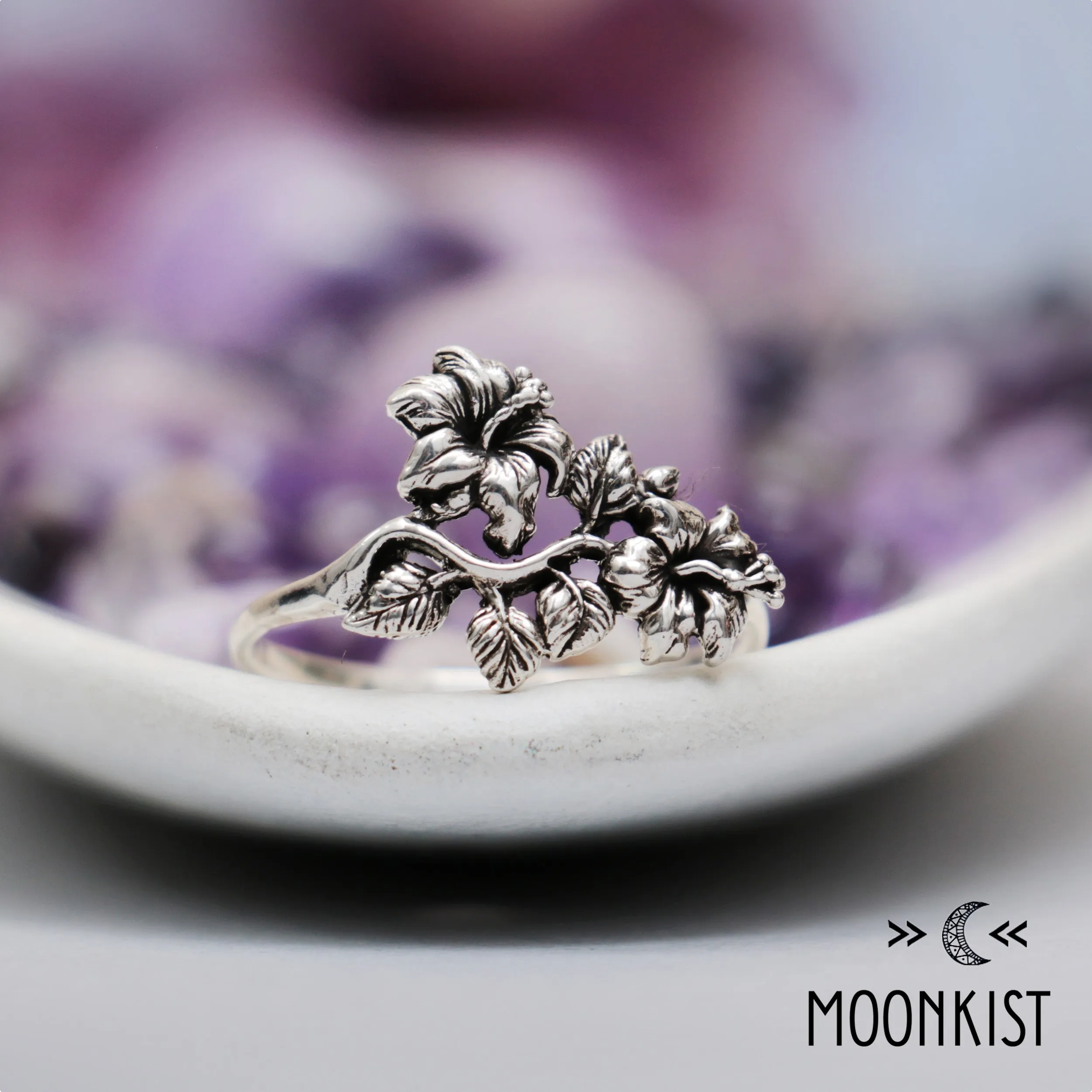 Sterling Silver Flower and Ivy Leaf Ring | Moonkist Designs