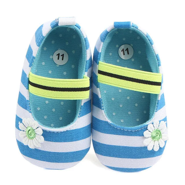 Striped Mary Jane Shoes with Daisy