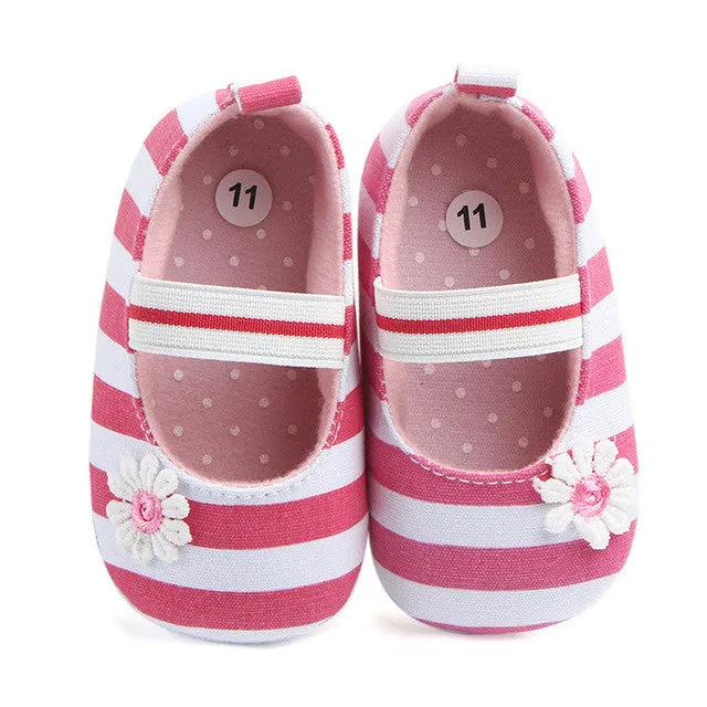 Striped Mary Jane Shoes with Daisy