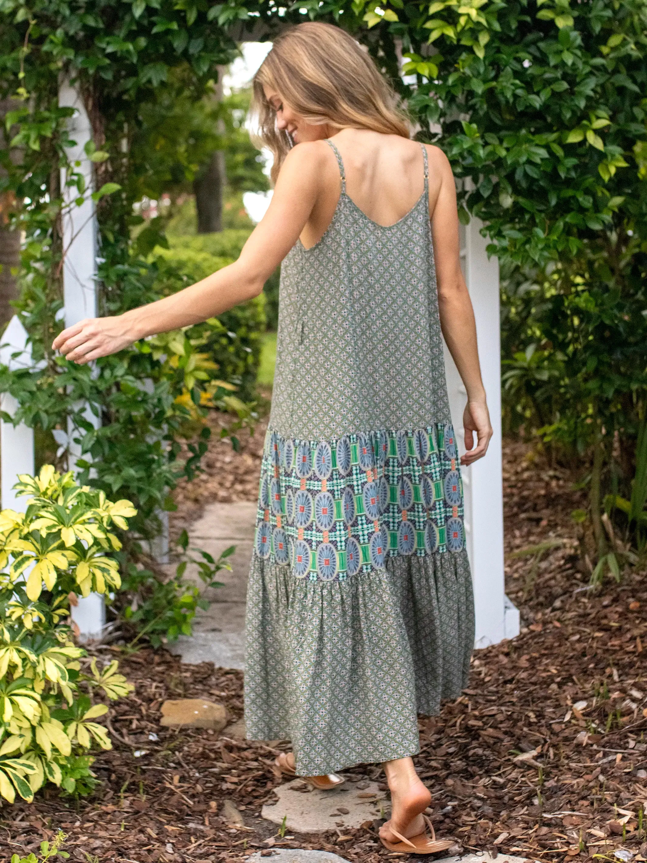 Sunny Side Maxi Dress - Green Orange Medallion