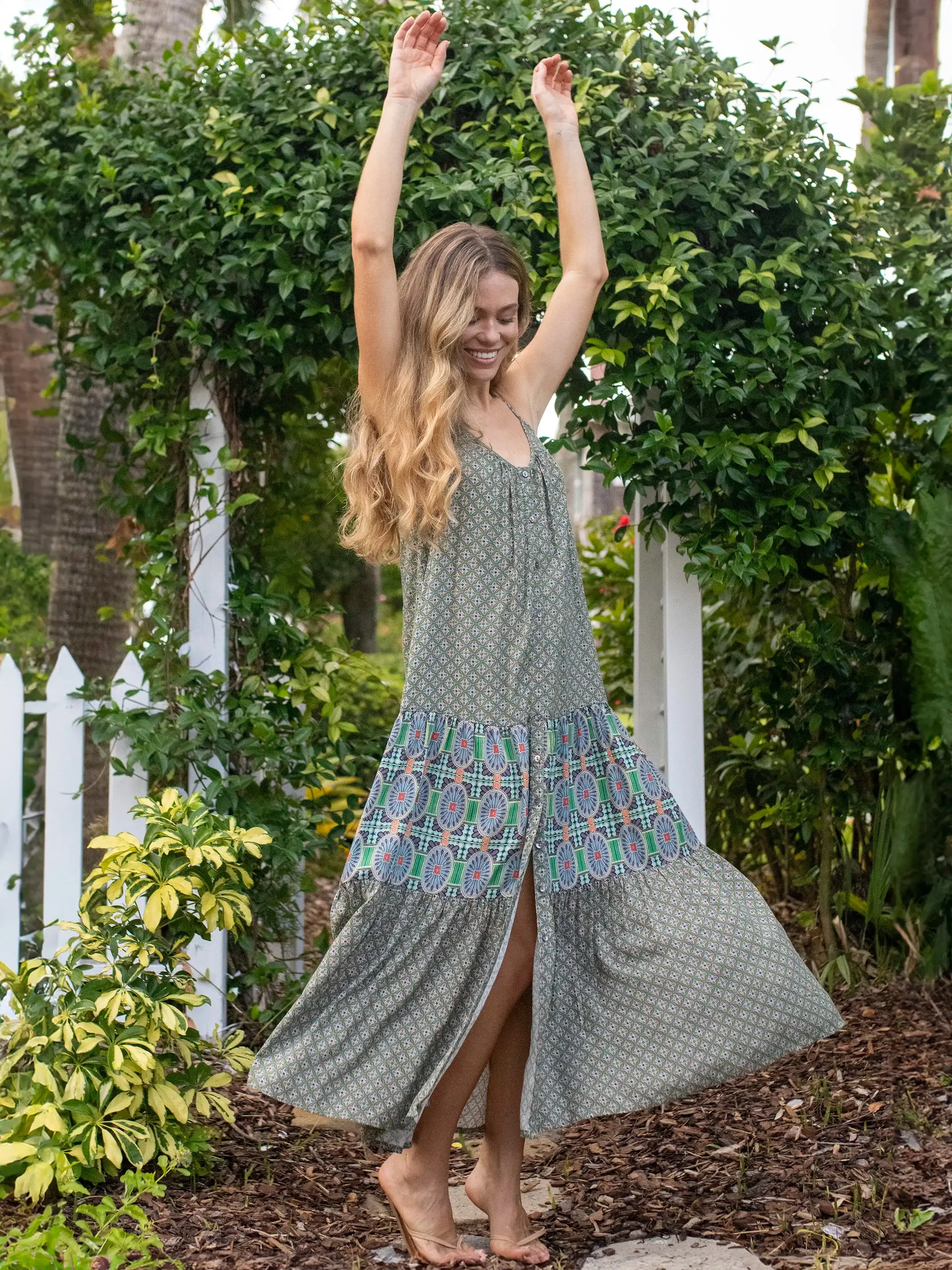 Sunny Side Maxi Dress - Green Orange Medallion