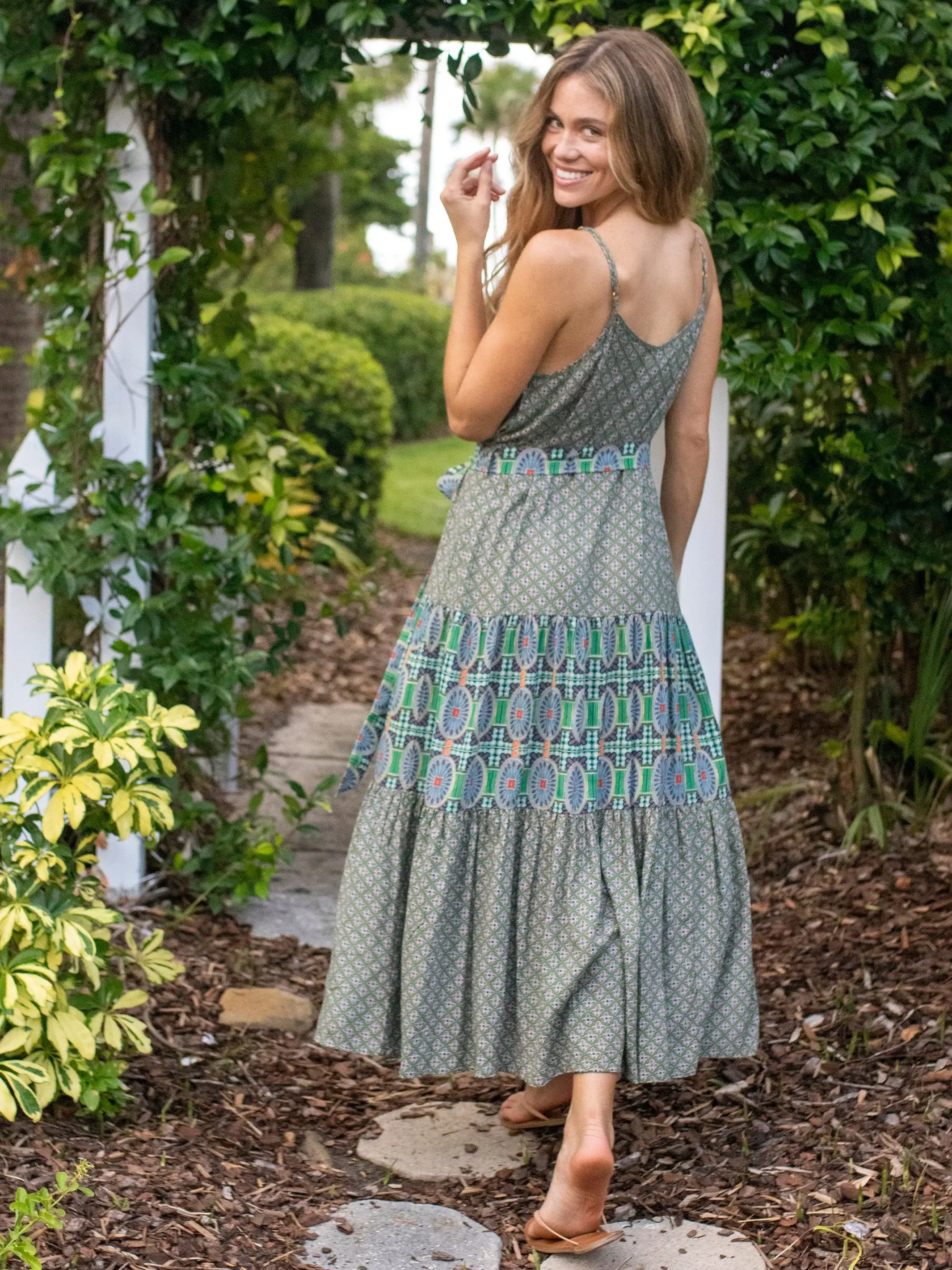 Sunny Side Maxi Dress - Green Orange Medallion