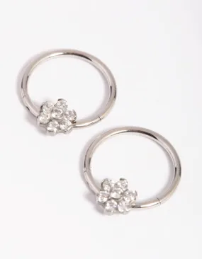 Surgical Steel Flower Hoop Earrings