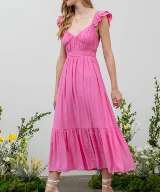 Sweetheart Neck Midi Dress - Pink