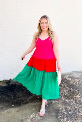 Take Me On A Vacay Color Block Midi Dress, Multi