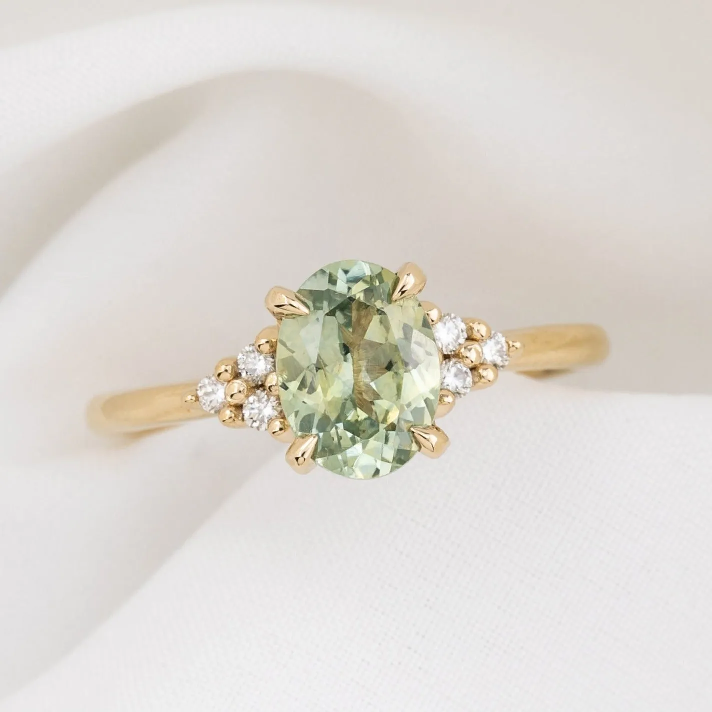 Teresa Ring 1.60ct Light Green Montana Sapphire, 14k Yellow Gold (One of a kind)