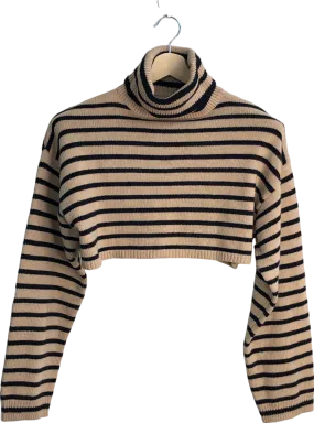 The Frankie Shop Beige and Black Striped Cropped Turtleneck Sweater UK XS