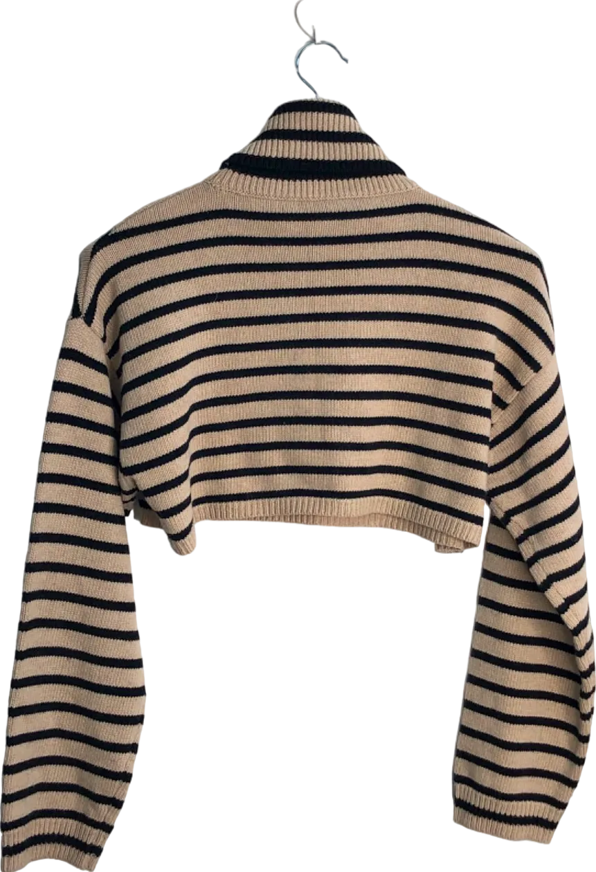 The Frankie Shop Beige and Black Striped Cropped Turtleneck Sweater UK XS