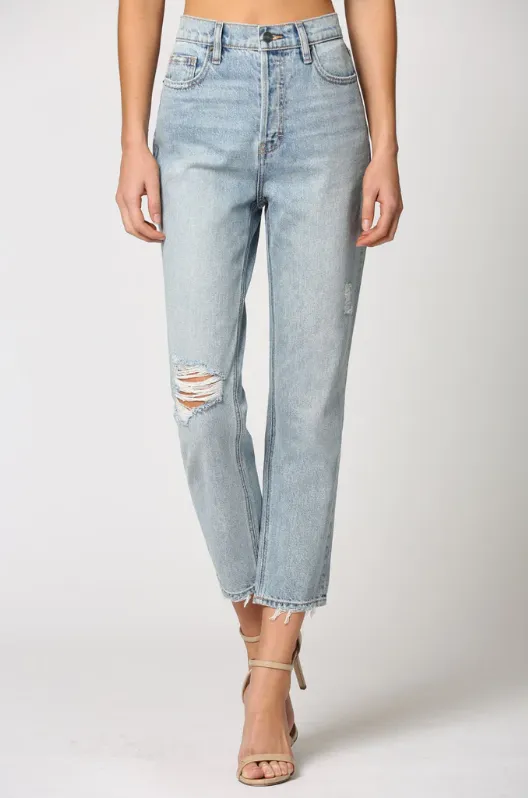 Tracey Light Wash Distressed Straight Crop Jeans