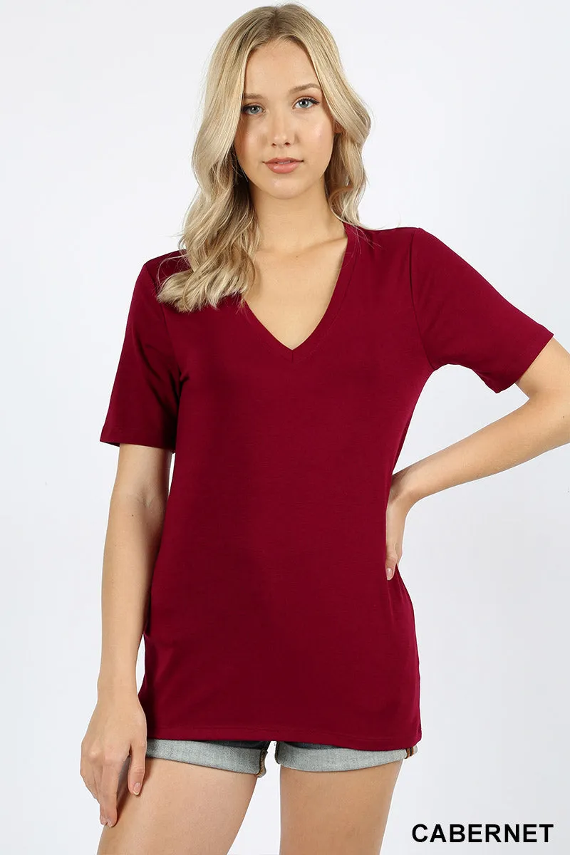 Women's Basic Solid V Neck Top