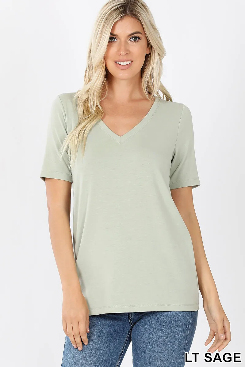 Women's Basic Solid V Neck Top