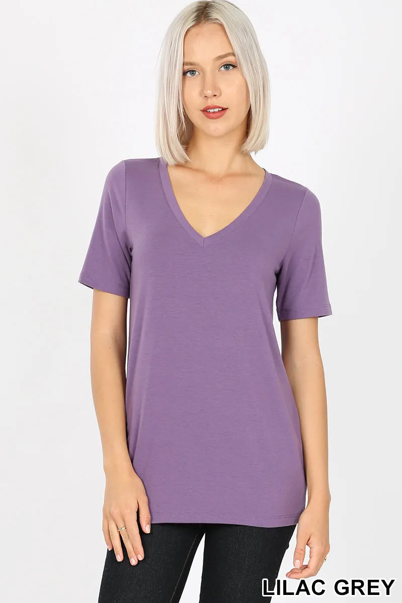 Women's Basic Solid V Neck Top