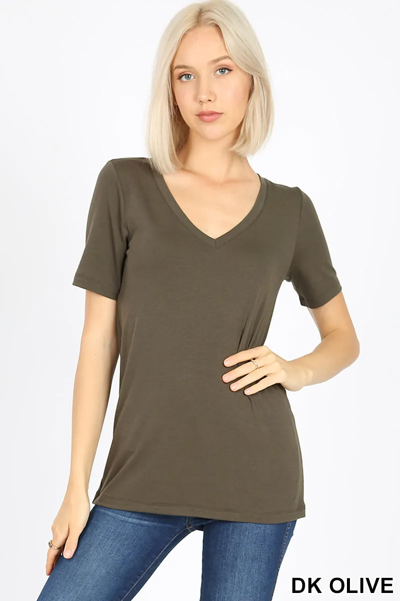 Women's Basic Solid V Neck Top