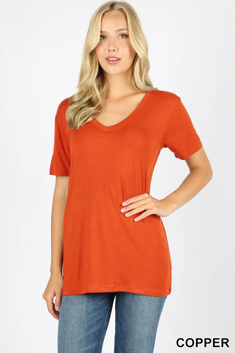 Women's Basic Solid V Neck Top