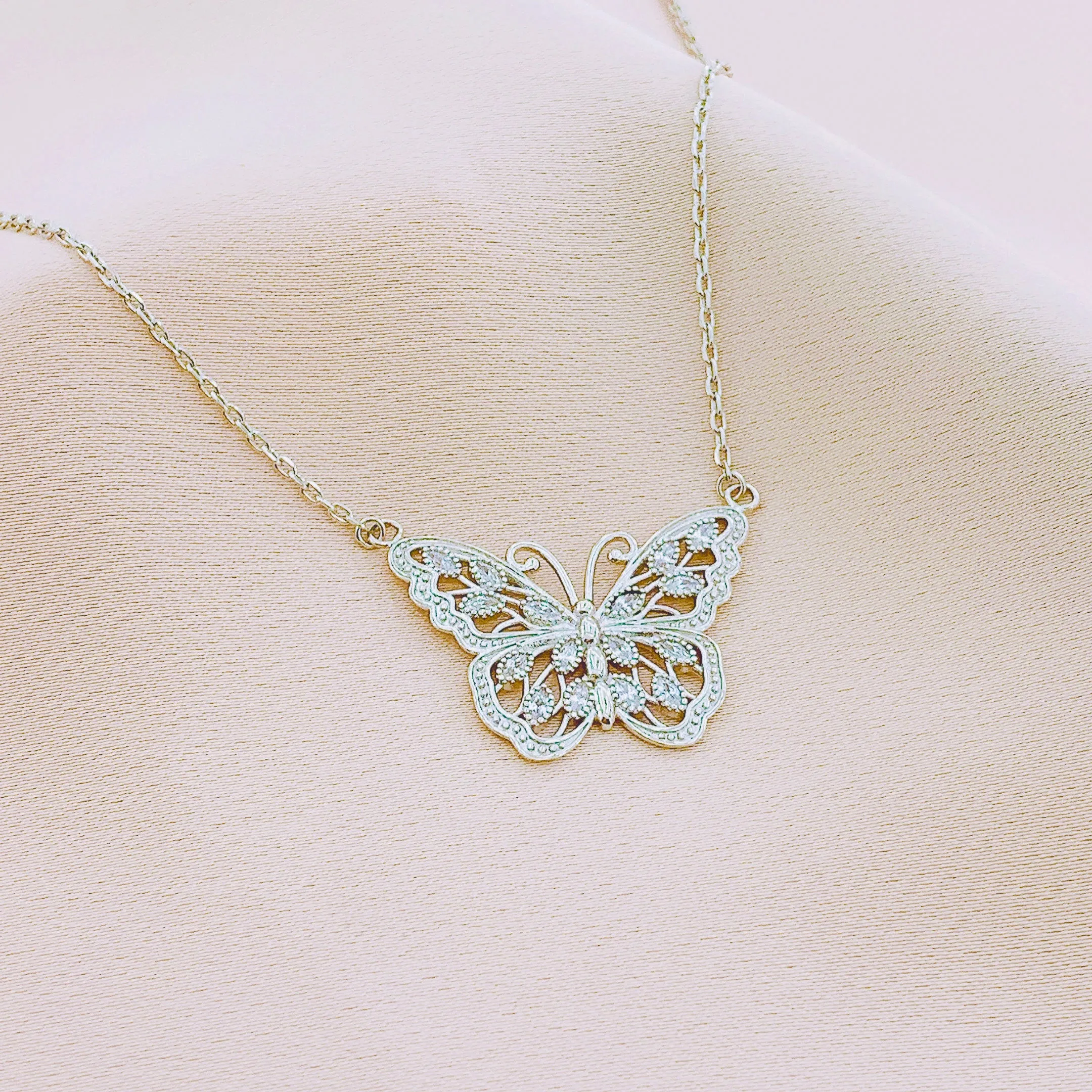 Women's Butterfly CZ Pendant Necklace