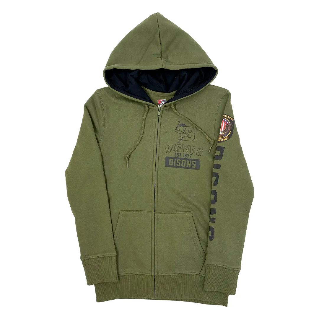 Women's New Era Bisons Armed Forces Military Green Zip-Up