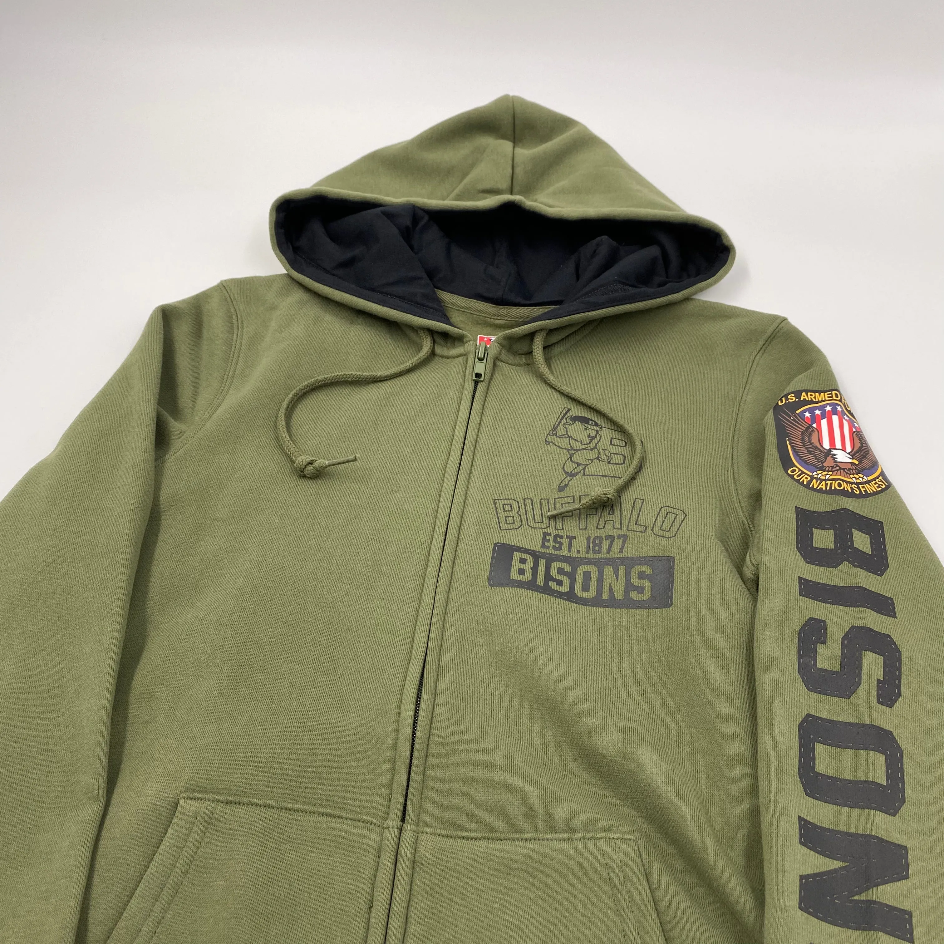 Women's New Era Bisons Armed Forces Military Green Zip-Up