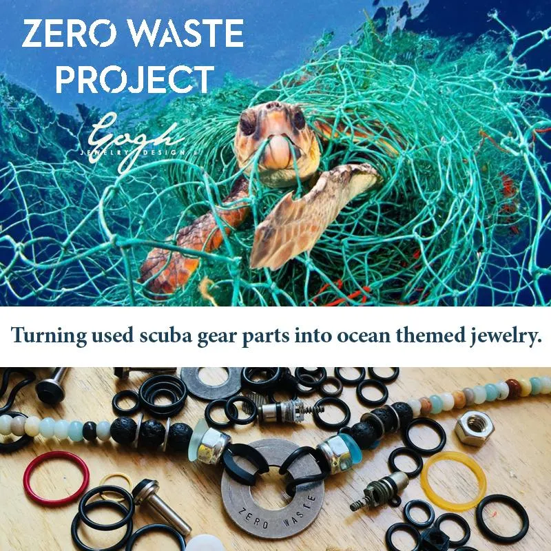 Zero Waste Bracelet with up-recycled SCUBA parts and Sea Glass & Amazonite